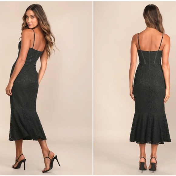 LULU's Floral Bustier Sexy Lace Hoco Wedding Chic Floral Mermaid Midi Dress - Picture 4 of 6